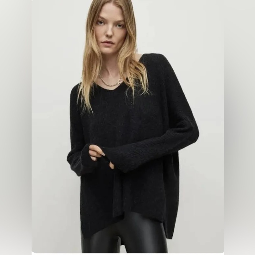 All Saints Rhoda V Neck Sweater Alpaca Wool Blend Black Size small